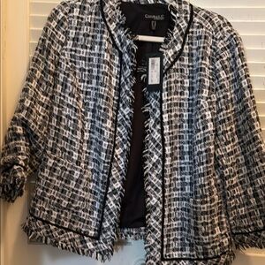 Black and White Tweed Blazer with Fringe Detail